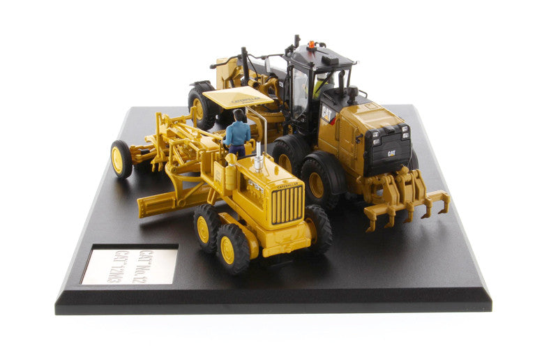 Cat Caterpillar No. 12 Motor Grader (Circa 1939-1959) and Cat Caterpillar 12M3 Motor Grader (Current) with Operators "Evolution Series" Set of 2 pieces 1/50 Diecast Models by Diecast Masters by Diecast Masters