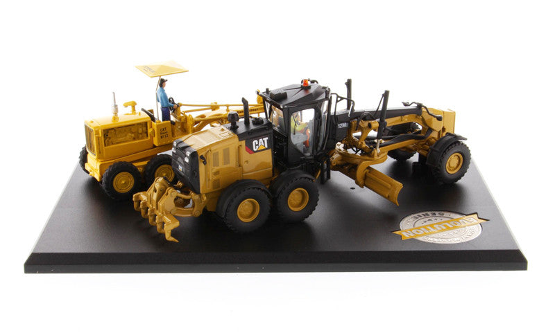 Cat Caterpillar No. 12 Motor Grader (Circa 1939-1959) and Cat Caterpillar 12M3 Motor Grader (Current) with Operators "Evolution Series" Set of 2 pieces 1/50 Diecast Models by Diecast Masters by Diecast Masters