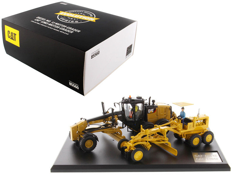 Cat Caterpillar No. 12 Motor Grader (Circa 1939-1959) and Cat Caterpillar 12M3 Motor Grader (Current) with Operators "Evolution Series" Set of 2 pieces 1/50 Diecast Models by Diecast Masters by Diecast Masters