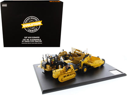 CAT Caterpillar 621K Tractor Scraper and CAT Caterpillar D7 Track-Type Tractor with No. 70 Scraper Set "Evolution Series" 1/50 Diecast Models by Diecast Masters by Diecast Masters
