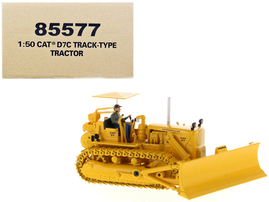 CAT Caterpillar D7C Track-Type Tractor Dozer Yellow with Operator "Vintage Series" 1/50 Diecast Model by Diecast Masters by Diecast Masters