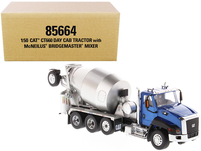CAT Caterpillar CT660 Day Cab Tractor with McNeilus Concrete Mixer Truck Blue Metallic 1/50 Diecast Model by Diecast Masters by Diecast Masters