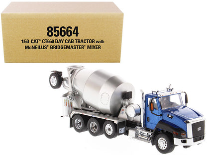 CAT Caterpillar CT660 Day Cab Tractor with McNeilus Concrete Mixer Truck Blue Metallic 1/50 Diecast Model by Diecast Masters by Diecast Masters
