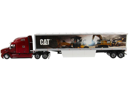 Peterbilt 579 UltraLoft Truck Tractor Red with "CAT Caterpillar" Mural Dry Van Trailer "Transport Series" 1/50 Diecast Model by Diecast Masters by Diecast Masters