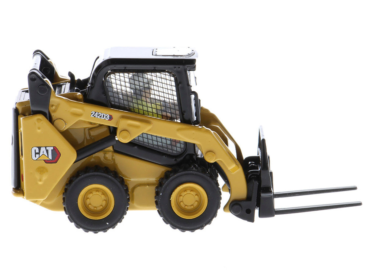 CAT Caterpillar 242D3 Wheeled Skid Steer Loader with Work Tools and Operator Yellow "High Line Series" 1/50 Diecast Model by Diecast Masters by Diecast Masters