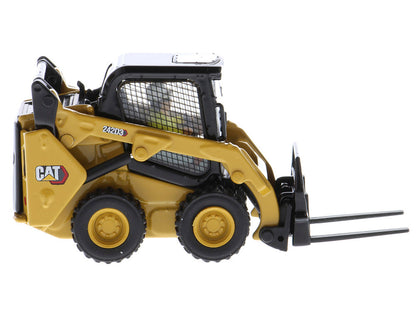 CAT Caterpillar 242D3 Wheeled Skid Steer Loader with Work Tools and Operator Yellow "High Line Series" 1/50 Diecast Model by Diecast Masters by Diecast Masters