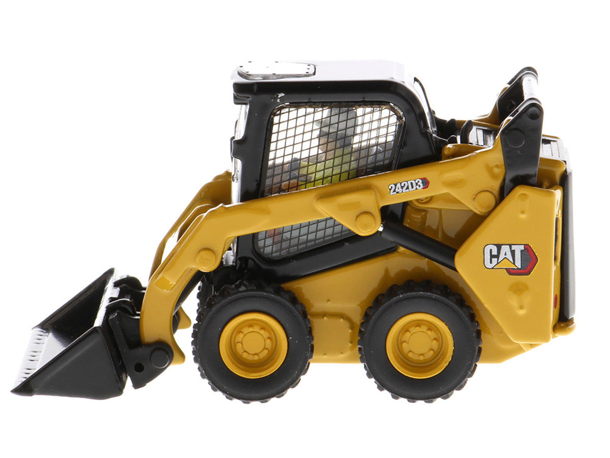 CAT Caterpillar 242D3 Wheeled Skid Steer Loader with Work Tools and Operator Yellow "High Line Series" 1/50 Diecast Model by Diecast Masters by Diecast Masters
