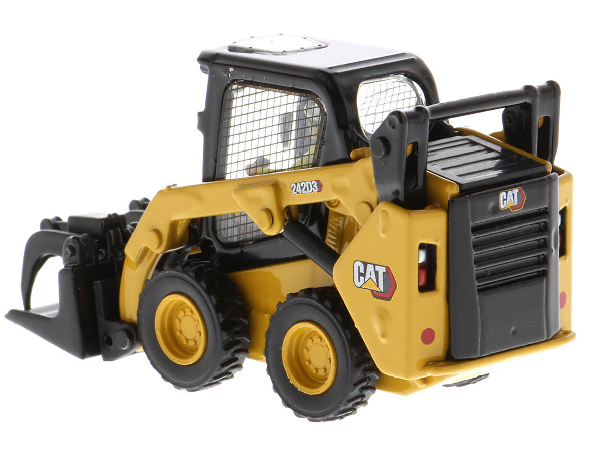 CAT Caterpillar 242D3 Wheeled Skid Steer Loader with Work Tools and Operator Yellow "High Line Series" 1/50 Diecast Model by Diecast Masters by Diecast Masters