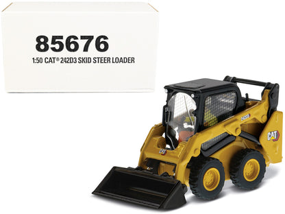 CAT Caterpillar 242D3 Wheeled Skid Steer Loader with Work Tools and Operator Yellow "High Line Series" 1/50 Diecast Model by Diecast Masters by Diecast Masters