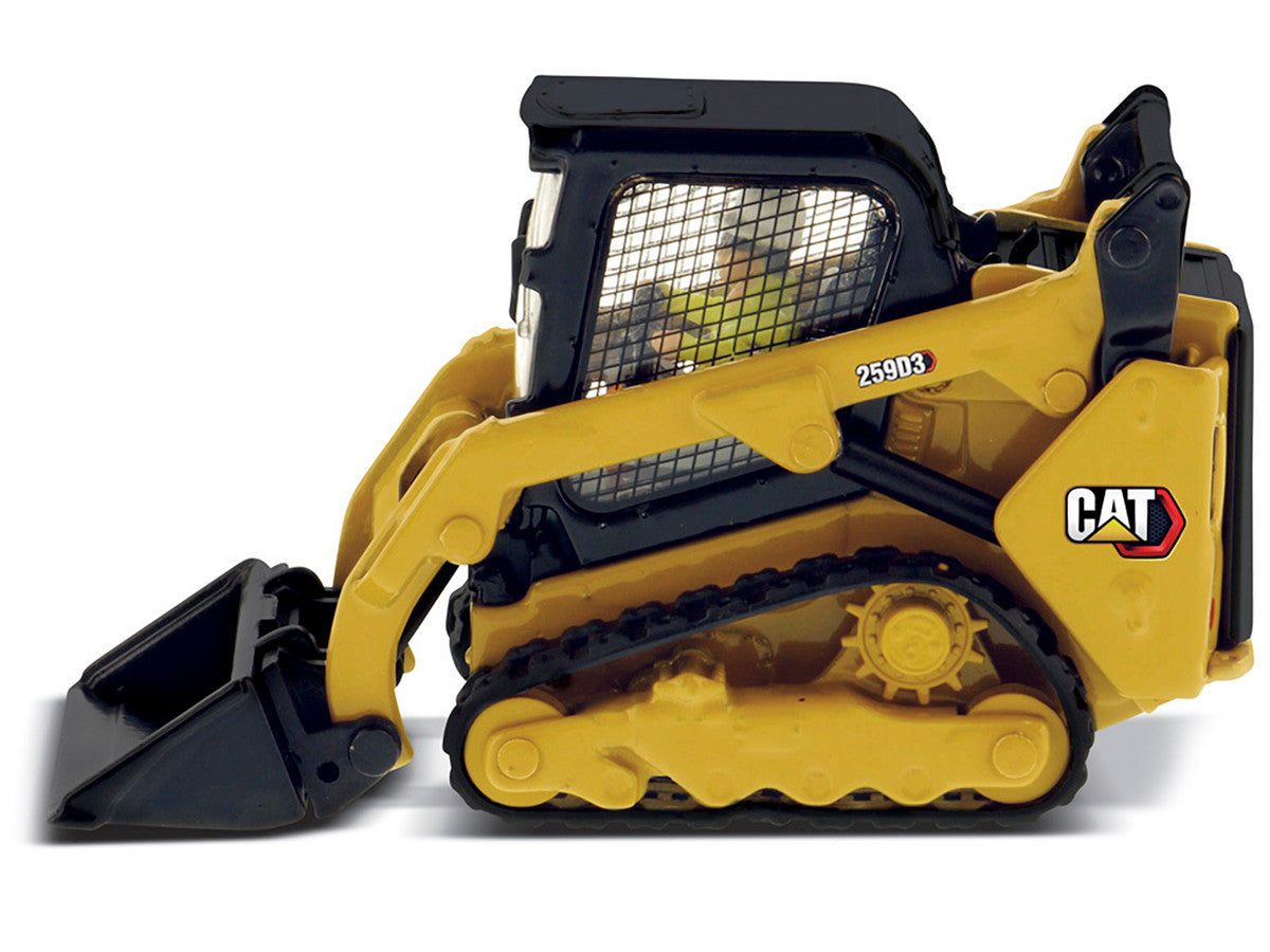 CAT Caterpillar 259D3 Compact Track Loader with Work Tools and Operator Yellow "High Line Series" 1/50 Diecast Model by Diecast Masters by Diecast Masters