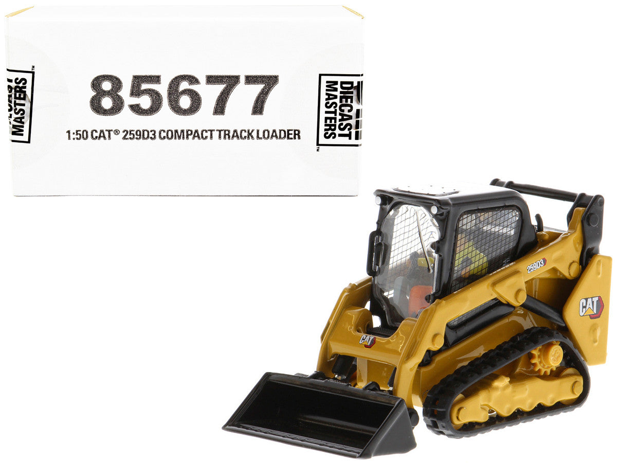 CAT Caterpillar 259D3 Compact Track Loader with Work Tools and Operator Yellow "High Line Series" 1/50 Diecast Model by Diecast Masters by Diecast Masters