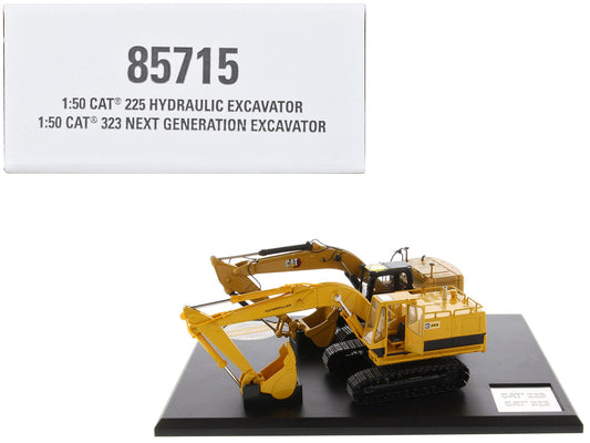CAT Caterpillar 225 Hydraulic Escavator and CAT Caterpillar 323 Next Generation Hydraulic Escavator Set of 2 pieces "Evolution Series" 1/50 Diecast Models by Diecast Masters by Diecast Masters