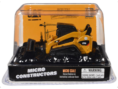 CAT Caterpillar 272C Compact Track Loader with Broom Yellow "Micro-Constructor" Series Diecast Model by Diecast Masters by Diecast Masters
