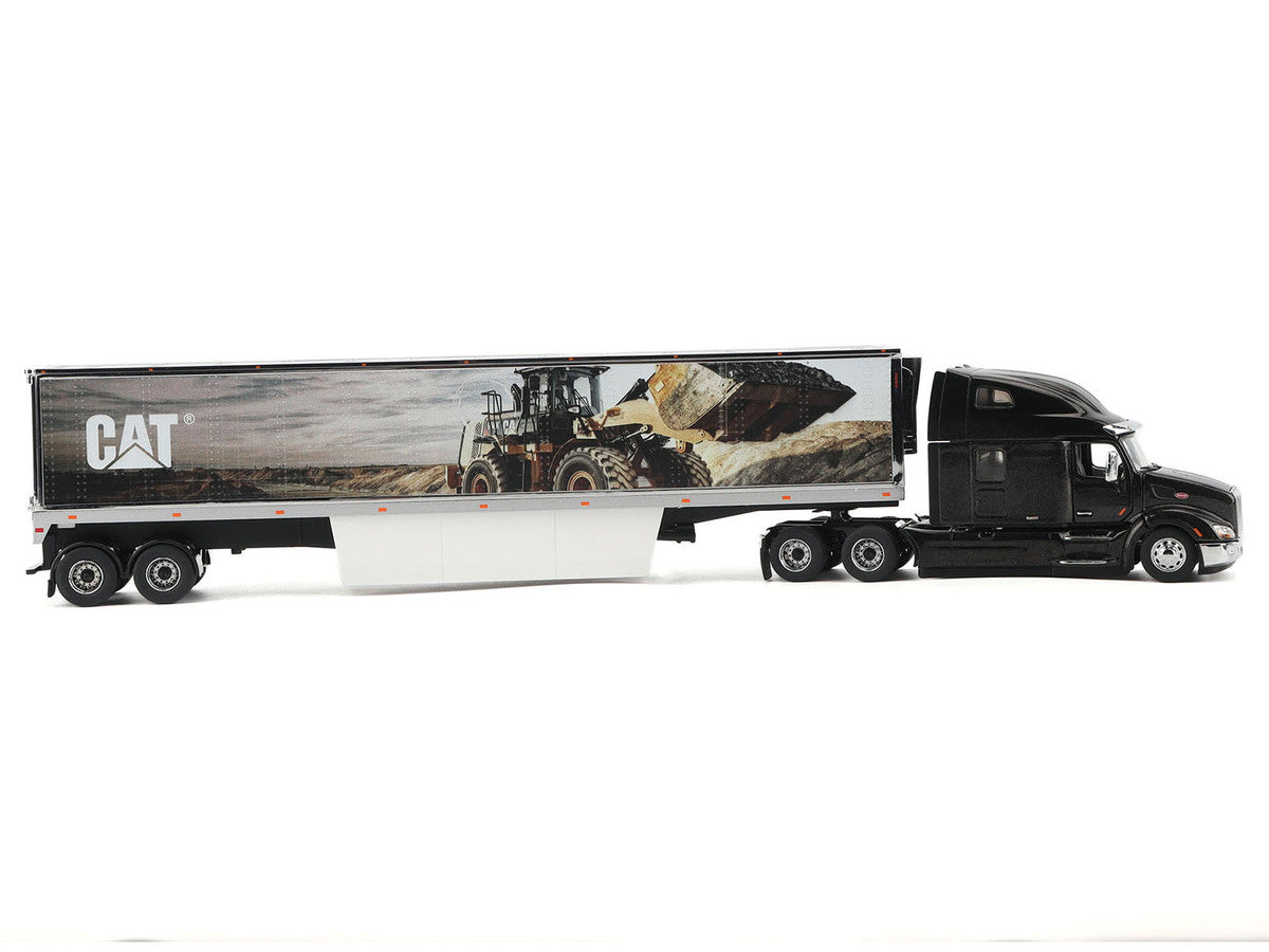 Peterbilt 579 UltraLoft Truck Tractor Black Metallic with "CAT Caterpillar" Mural Trailer "Transport Series" 1/50 Diecast Model by Diecast Masters by Diecast Masters