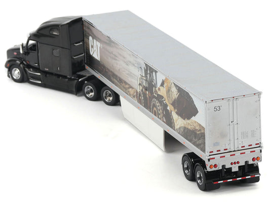 Peterbilt 579 UltraLoft Truck Tractor Black Metallic with "CAT Caterpillar" Mural Trailer "Transport Series" 1/50 Diecast Model by Diecast Masters by Diecast Masters