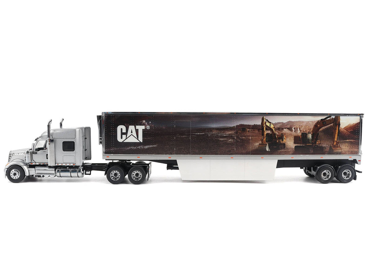 International Lonestar Truck with Sleeper Silver Metallic with "CAT Caterpillar" Mural Trailer "Transport Series" 1/50 Diecast Model by Diecast Masters by Diecast Masters