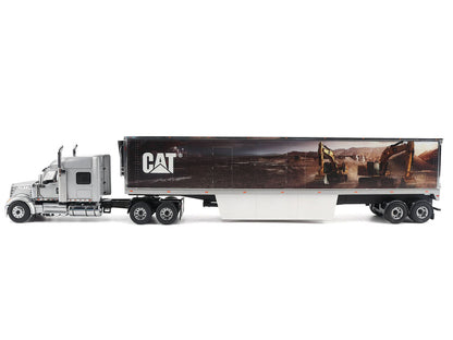 International Lonestar Truck with Sleeper Silver Metallic with "CAT Caterpillar" Mural Trailer "Transport Series" 1/50 Diecast Model by Diecast Masters by Diecast Masters