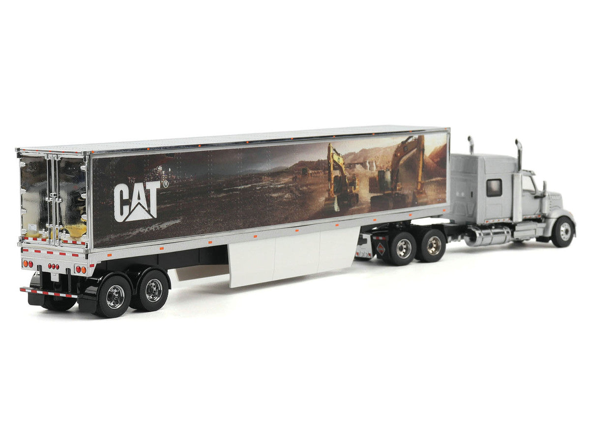 International Lonestar Truck with Sleeper Silver Metallic with "CAT Caterpillar" Mural Trailer "Transport Series" 1/50 Diecast Model by Diecast Masters by Diecast Masters