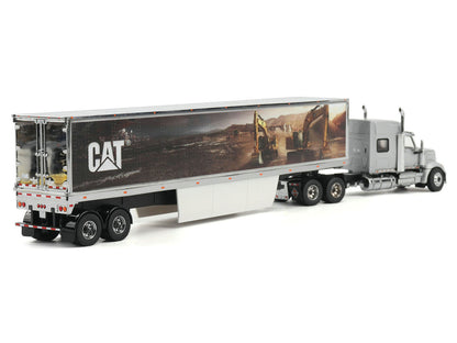 International Lonestar Truck with Sleeper Silver Metallic with "CAT Caterpillar" Mural Trailer "Transport Series" 1/50 Diecast Model by Diecast Masters by Diecast Masters