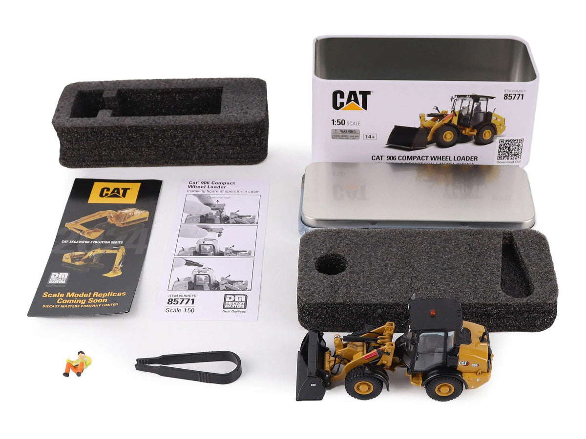 CAT Caterpillar 906 Compact Wheel Loader Yellow with Operator "High Line Series" 1/50 Diecast Model by Diecast Masters by Diecast Masters