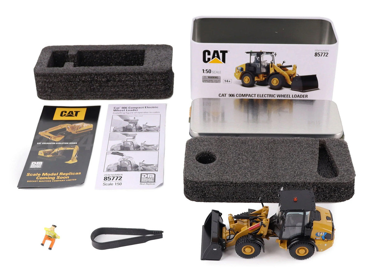 CAT Caterpillar 906 Electric Compact Wheel Loader Yellow with Operator "High Line Series" 1/50 Diecast Model by Diecast Masters by Diecast Masters