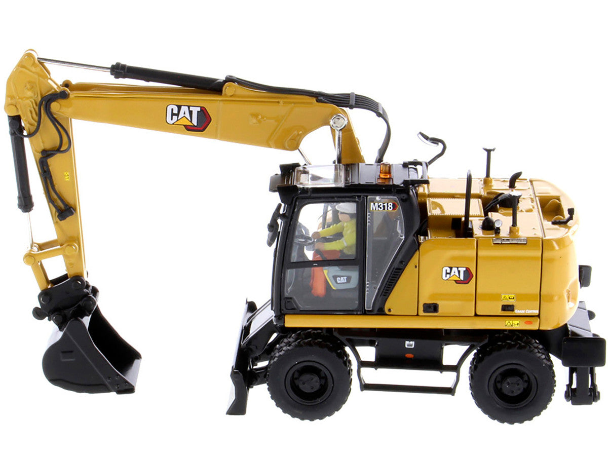 CAT Caterpillar M318 Wheeled Excavator Yellow with Operator "High Line" Series 1/50 Diecast Model by Diecast Masters by Diecast Masters