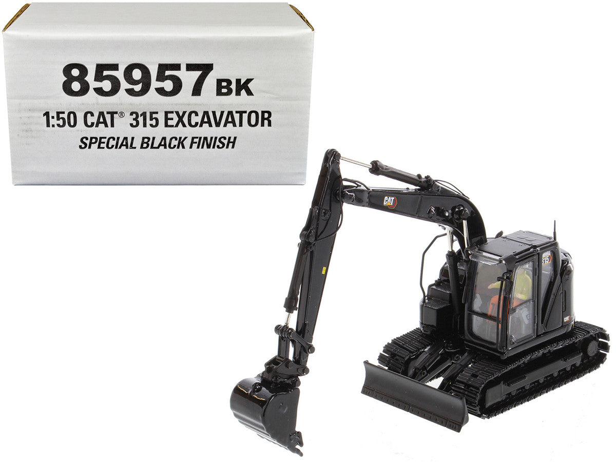 CAT Caterpillar 315 Track Type Hydraulic Excavator Special Black Finish with Operator "High Line" Series 1/50 Diecast Model by Diecast Masters by Diecast Masters