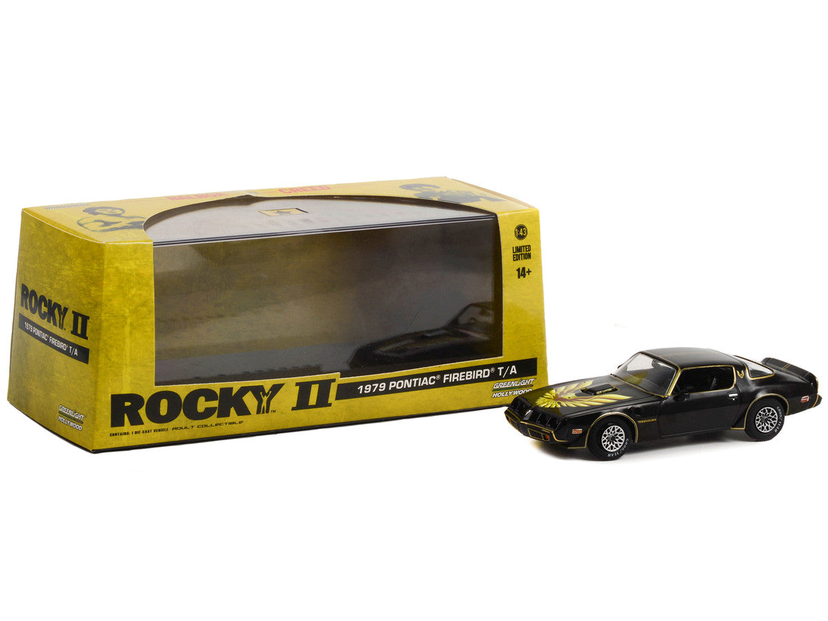 1979 Pontiac Firebird T/A Trans Am Black with Hood Phoenix "Rocky II (1979) Movie" 1/43 Diecast Model Car by Greenlight by Greenlight