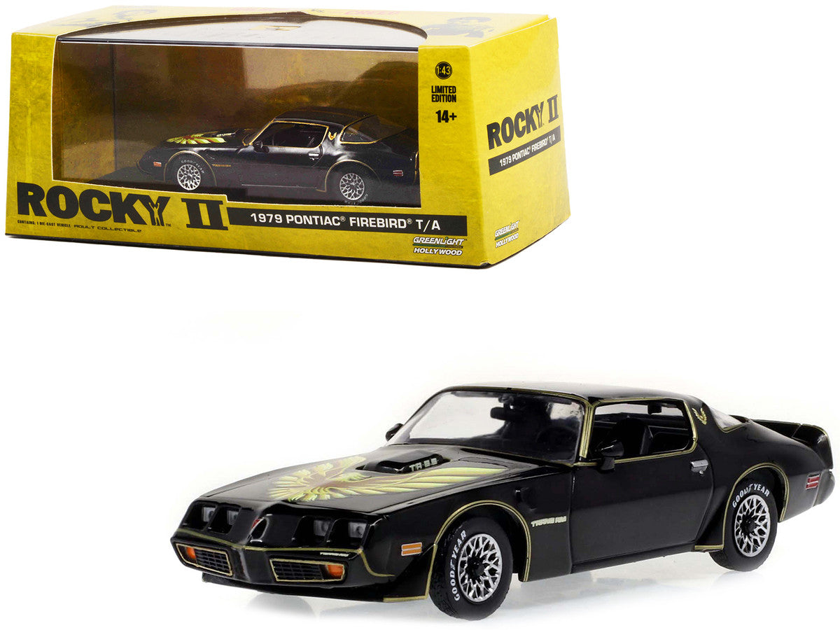 1979 Pontiac Firebird T/A Trans Am Black with Hood Phoenix "Rocky II (1979) Movie" 1/43 Diecast Model Car by Greenlight by Greenlight