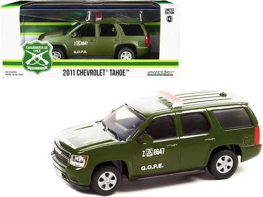 2011 Chevrolet Tahoe Police Car Matt Green "Carabineros de Chile" G.O.P.E. "Grupo de Operaciones Policiales Especiales" 1/43 Diecast Model Car by Greenlight by Greenlight