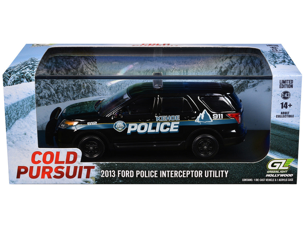 2013 Ford Police Interceptor Utility "Kehoe Police Department Kehoe Colorado" Black with White Stripes "Cold Pursuit" (2019) Movie 1/43 Diecast Model Car by Greenlight by Greenlight