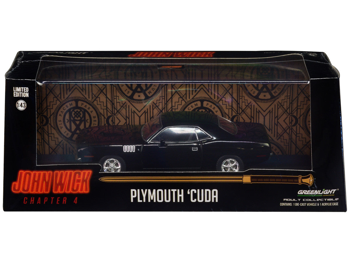 1971 Plymouth Barracuda Black "John Wick: Chapter 4" (2023) Movie "Hollywood" Series 1/43 Diecast Model Car by Greenlight by Greenlight