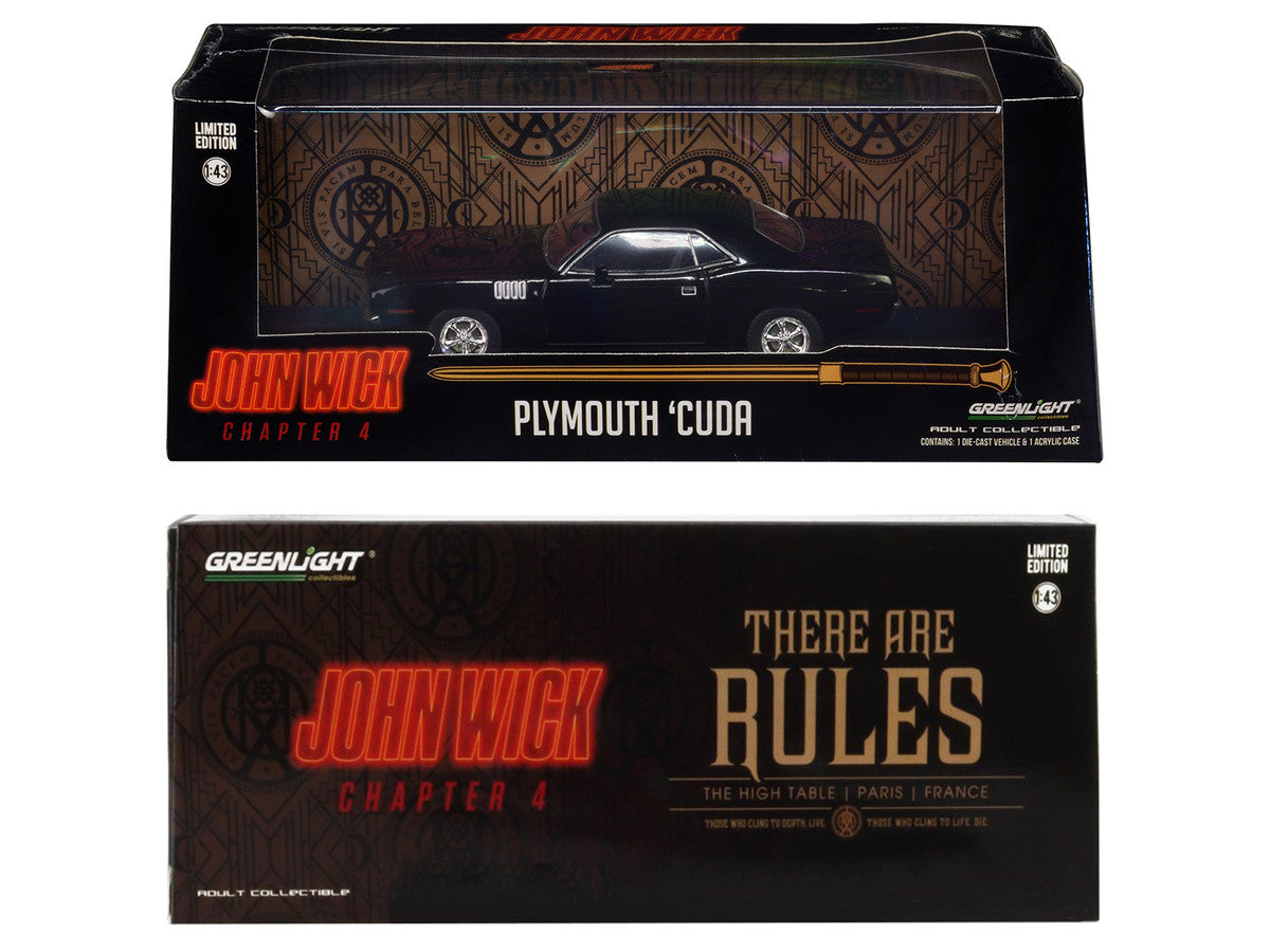 1971 Plymouth Barracuda Black "John Wick: Chapter 4" (2023) Movie "Hollywood" Series 1/43 Diecast Model Car by Greenlight by Greenlight