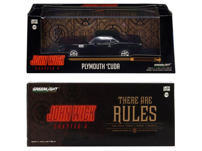 1971 Plymouth Barracuda Black "John Wick: Chapter 4" (2023) Movie "Hollywood" Series 1/43 Diecast Model Car by Greenlight by Greenlight