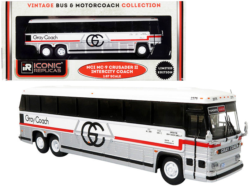 1980 MCI MC-9 Crusader II Intercity Coach Bus "Toronto - Guelph" Ontario (Canada) "Gray Coach" "Vintage Bus & Motorcoach Collection" 1/87 (HO) Diecast Model by Iconic Replicas by Iconic Replicas