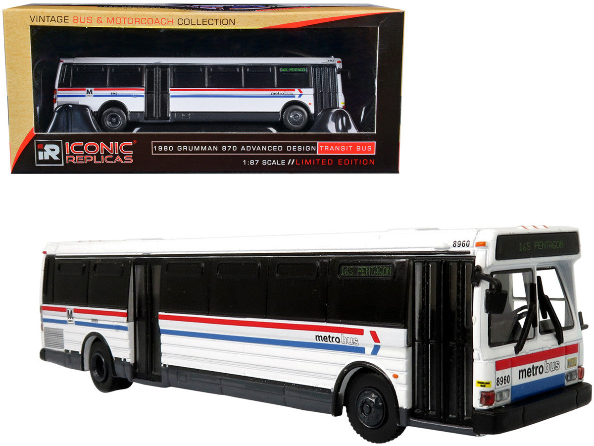 1980 Grumman 870 Advanced Design Transit Bus WMATA (Washington Metropolitan Area Transit Authority) Metro Bus "16S Pentagon" "Vintage Bus & Motorcoach Collection" 1/87 Diecast Model by Iconic Replicas by Iconic Replicas