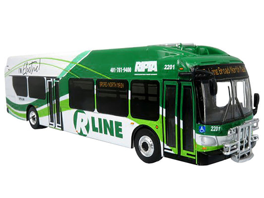 New Flyer Xcelsior Charge NG Electric Transit Bus RIPTA (Rhode Island Public Transit Authority) "R Line Broad/North Main" "The Bus & Motorcoach Collection" 1/87 Diecast Model by Iconic Replicas by Iconic Replicas