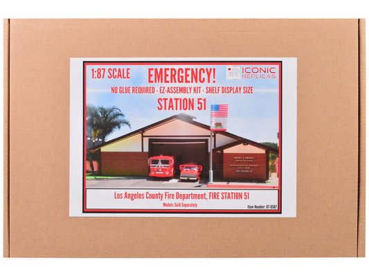Fire Station 51 LACoFD (Los Angeles County Fire Department) Diorama EZ Assembly Kit "Emergency!" (1972-1977) TV Series 1/87 (HO) Model by Iconic Replicas by Iconic Replicas