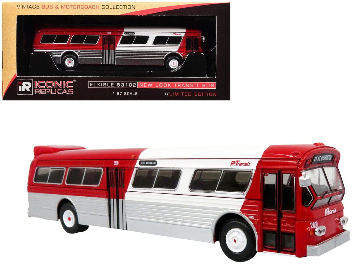 Flxible 53102 New Look Transit Bus "Pittsburgh Area Transit" Red and White "Vintage Bus & Motorcoach Collection" Limited Edition 1/87 (HO) Diecast Model by Iconic Replicas by Iconic Replicas