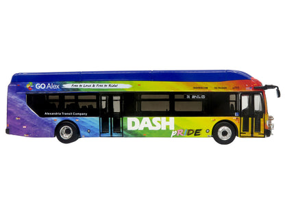 New Flyer Xcelsior XN40 Transit Bus "DASH Pride Livery" Blue with Rainbow Graphics "The Bus & Motorcoach Collection" Limited Edition 1/87 (HO) Diecast Model by Iconic Replicas by Iconic Replicas