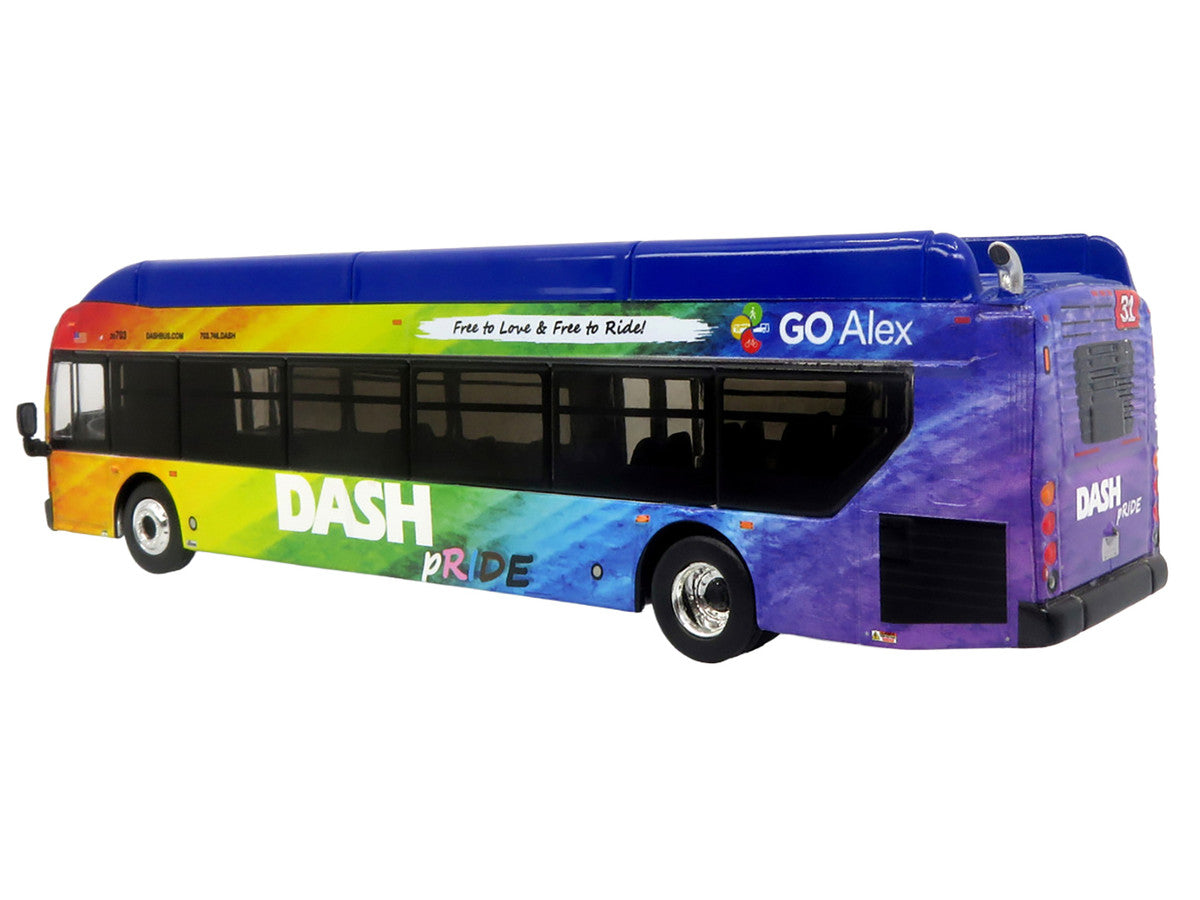 New Flyer Xcelsior XN40 Transit Bus "DASH Pride Livery" Blue with Rainbow Graphics "The Bus & Motorcoach Collection" Limited Edition 1/87 (HO) Diecast Model by Iconic Replicas by Iconic Replicas