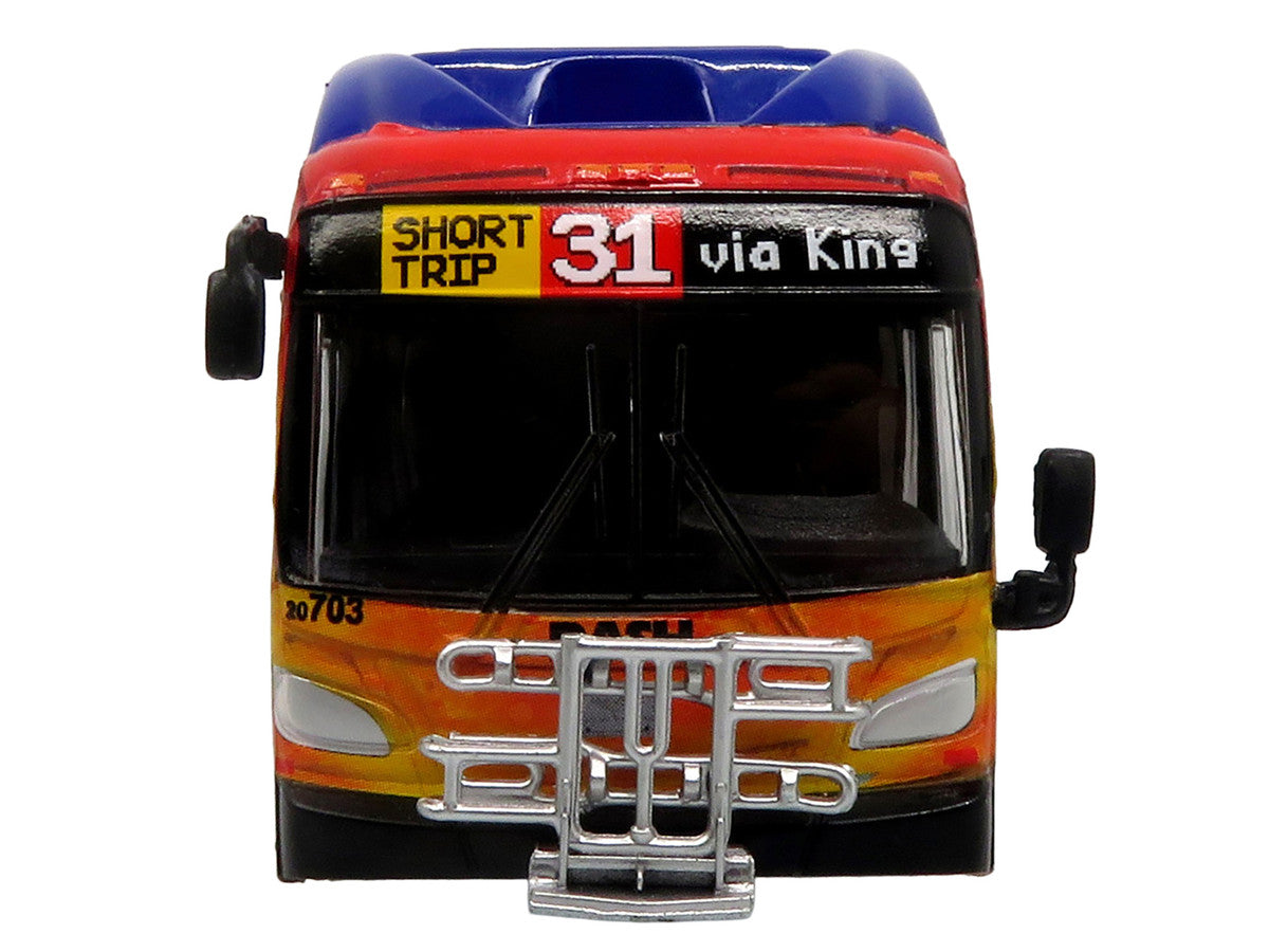 New Flyer Xcelsior XN40 Transit Bus "DASH Pride Livery" Blue with Rainbow Graphics "The Bus & Motorcoach Collection" Limited Edition 1/87 (HO) Diecast Model by Iconic Replicas by Iconic Replicas