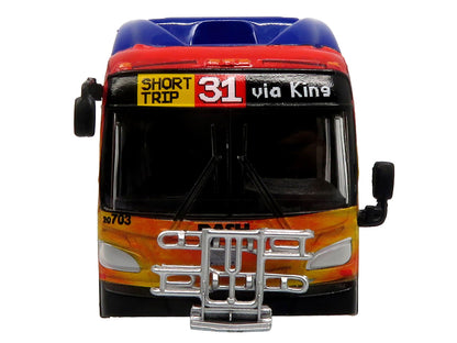 New Flyer Xcelsior XN40 Transit Bus "DASH Pride Livery" Blue with Rainbow Graphics "The Bus & Motorcoach Collection" Limited Edition 1/87 (HO) Diecast Model by Iconic Replicas by Iconic Replicas