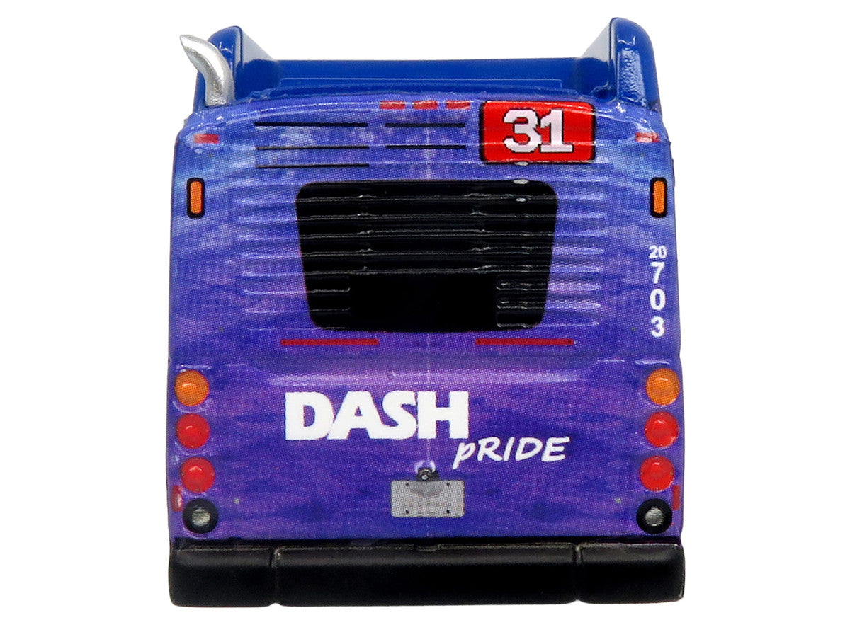 New Flyer Xcelsior XN40 Transit Bus "DASH Pride Livery" Blue with Rainbow Graphics "The Bus & Motorcoach Collection" Limited Edition 1/87 (HO) Diecast Model by Iconic Replicas by Iconic Replicas