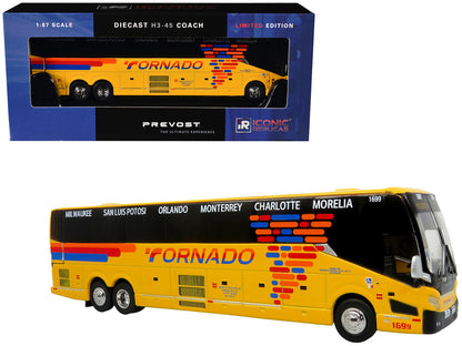 Prevost H3-45 Coach Bus "Tornado Bus Company" Yellow with Graphics Limited Edition 1/87 (HO) Diecast Model by Iconic Replicas by Iconic Replicas