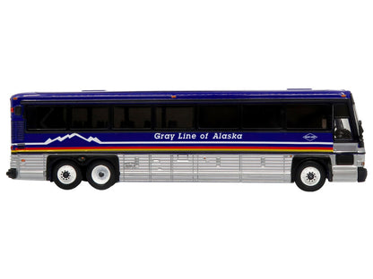 2001 MCI D4000 Coach Bus "Gray Line of Alaska" Dark Blue with Stripes "Vintage Bus & Motorcoach Collection" Limited Edition to 504 pieces Worldwide 1/87 (HO) Diecast Model by Iconic Replicas by Iconic Replicas