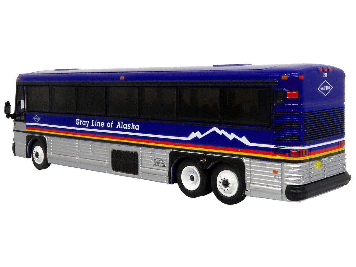 2001 MCI D4000 Coach Bus "Gray Line of Alaska" Dark Blue with Stripes "Vintage Bus & Motorcoach Collection" Limited Edition to 504 pieces Worldwide 1/87 (HO) Diecast Model by Iconic Replicas by Iconic Replicas