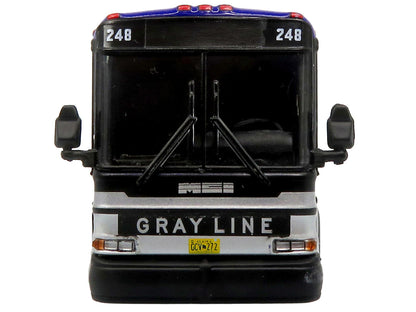 2001 MCI D4000 Coach Bus "Gray Line of Alaska" Dark Blue with Stripes "Vintage Bus & Motorcoach Collection" Limited Edition to 504 pieces Worldwide 1/87 (HO) Diecast Model by Iconic Replicas by Iconic Replicas