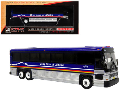 2001 MCI D4000 Coach Bus "Gray Line of Alaska" Dark Blue with Stripes "Vintage Bus & Motorcoach Collection" Limited Edition to 504 pieces Worldwide 1/87 (HO) Diecast Model by Iconic Replicas by Iconic Replicas