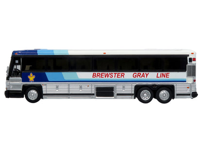 2001 MCI D4000 Coach Bus "Brewster Gray Line" White with Blue Stripes "Vintage Bus & Motorcoach Collection" Limited Edition to 504 pieces Worldwide 1/87 (HO) Diecast Model by Iconic Replicas by Iconic Replicas